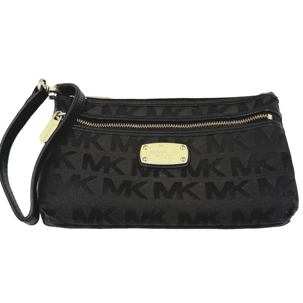 Michael Kors Jet Set Large Wristlet - Black Signature MK‎ Monogram Jacquard